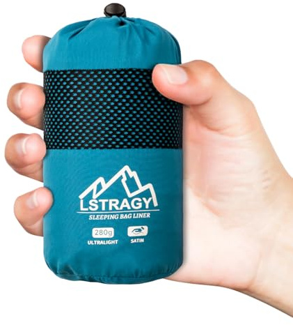 LSTRAGY Saco de dormir para cabaña ultraligero de satén (solo 280g), 220 x 90 cm Relleno de saco de dormir delgado con cremallera de dos vías, ideal para mochileros, hostales y refugios de montaña
