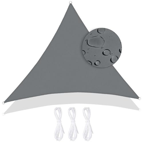 Sonnensegel Wasserdicht Dreieck 3x3x3m Sonnenschutz Wetterschutz Segel Baldachin 95% UV Schutz für Balkon Terrasse Garten, Grau