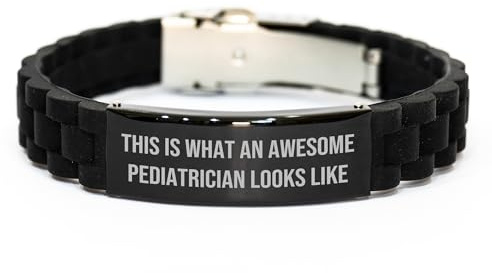 Pediatrician Gifts, Funny Quote, Glide lock Clasp Black Stainless Steel Adjustable Silicone Men's Women's Family Friends Unique Gifts from Dad Mom