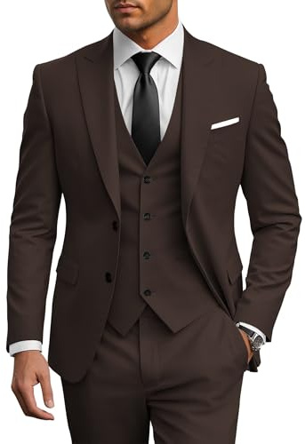 Wangyue Mens Suits 3 Piece Coffee Suit Slim Fit Wedding Suits for Men Formal Business Prom Tuxedo