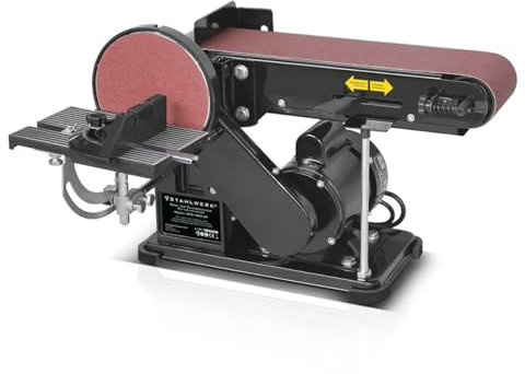 STAHLWERK Band-und Tellerschleifer BTS-1400 ST mit 375 W für 915 mm Schleifbänder und 150 mm Schleifpads, Schleifmaschine, Schleifgerät, Bandschleifgerät zum Schleifen und Polieren