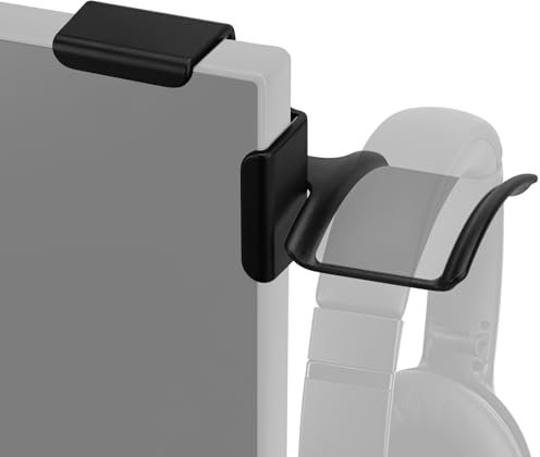 GEEKRIA Soporte para auriculares con abrazadera para monitor, gancho para auriculares de juegos, compatible con auriculares Sennheiser, Bose, Beats, Razer, HyperX, Sony (negro)