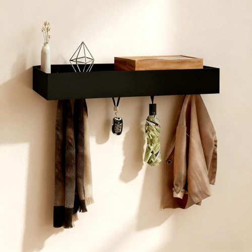 LINTRA Appendiabiti da Parete Design, Appendino da Muro Nascosto, Nero Attaccapanni da Parete, Appendi Abiti per Muro con 5 Ganci, per Camera da Letto, Corridoio, Soggiorno