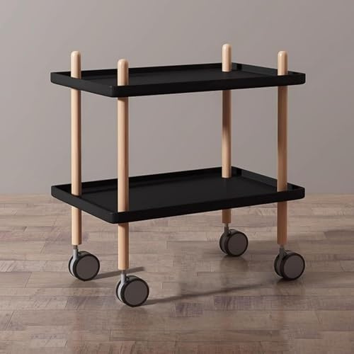 Tavolino con Ruote, Tavolino da caffè Compatto con Ripiano A 2 Livelli, Tavolino da Salotto in Plastica, Tavolo da Spuntino Laterale Stretto per Soggiorno, Camera da Letto, Black, One Size