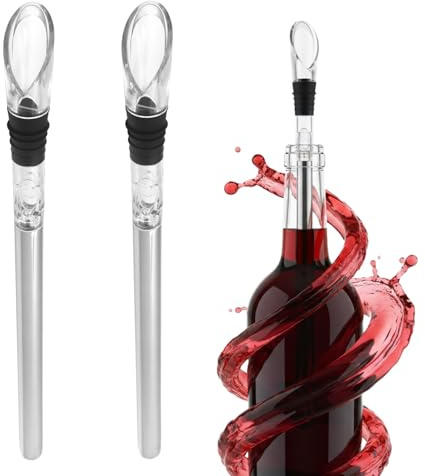 2 piezas Barras Enfriadoras de Vino, Bastón Enfriador de Vino, Enfriador de Botellas, Funda Enfriadora de Vino de Acero Inoxidable con Vertedor y Aireador de Vino sin Goteo, Enfriador de Champán