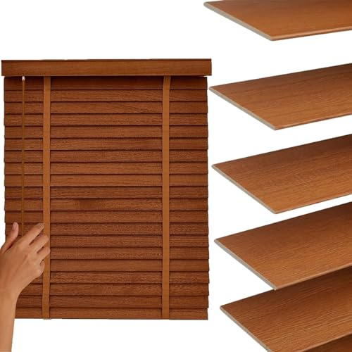 Persiana Veneciana de Madera Persianas Sin Taladrar 170 180 70 80 85 115 120 140 160 50 165cm, Láminas de 50mm, Fácil Instalación, Protección Solar Y Privacidad(Nuez)