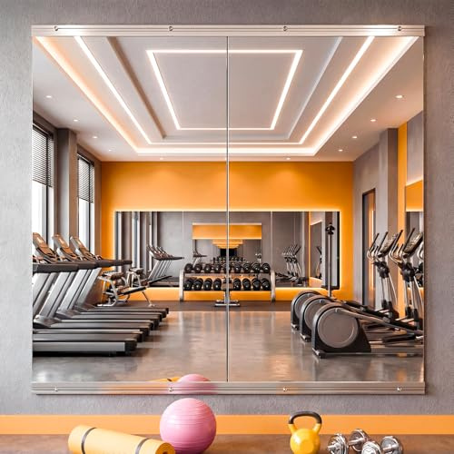Antok Home Gym Mirror 48x24 2PCS, Large Full Length Wall Mounted Mirrors, Frameless Tempered Glass Full Body Mirror for Gym Yoga Dance Studio Garage Bedroom & Bathroom