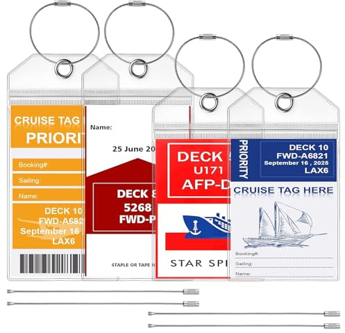 Vicloon 4 Piezas Etiquetas para Equipaje Cruceros,Etiqueta de Equipaje de Crucero de PVC Duradera e Impermeable,Cruceros Etiqueta Maleta Viaje para Maletas y Viajes en Crucero