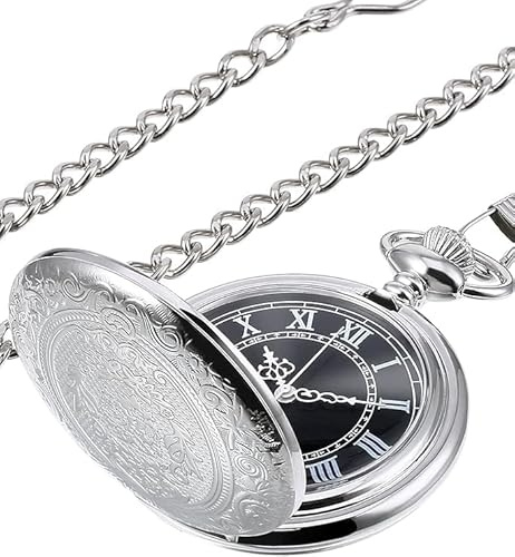 Litinliv Montre a Gousset, Montre Gousset Homme avec Chaîne, Montres de Poche Ancienne avec Chiffres Romains, Vintage Montres pour Hommes Femmes la Fête des Pères, Noël, Usage Quotidien
