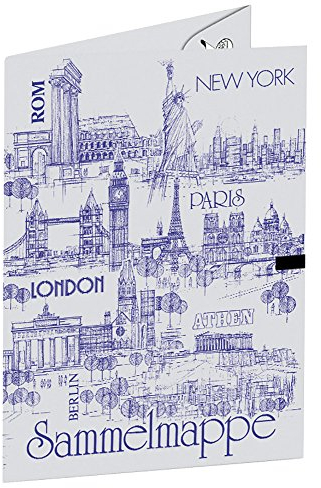 Ursus 5634000 - Sammelmappe ohne Gummizug, Städte der Welt, in 5 verschiedenen Farben, DIN A3, aus Graukarton (Recyclingqualität), ideal zum Aufbewahrung von Zeichnungen, Bildern und Unterlagen