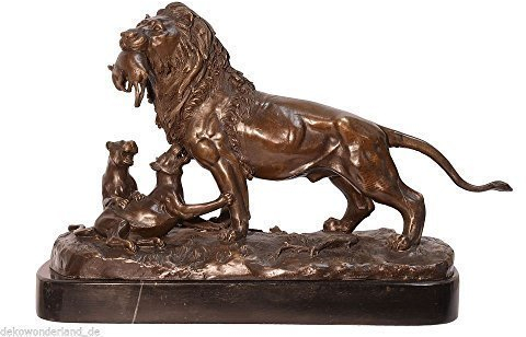 Bronsfigur brons figur staty skulptur djur lejon jakt antik stil höjd 28 cm