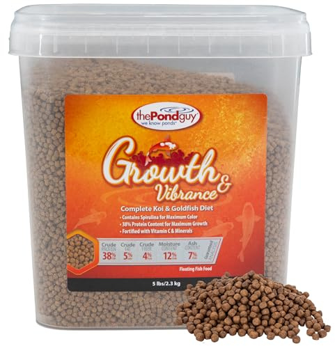 The Pond Guy Growth & Vibrance Fish Food for Show Quality Koi & Goldfish, Premium Protein Floating Pellets for Balanced Nutrition, 5 lbs