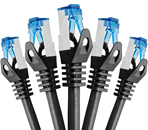 BIGtec - 5 Stück - 1m CAT.7 Gigabit Patchkabel Netzwerkkabel schwarz Kupferkabel Patch Ethernt LAN DSL Kabel CAT7 (RJ45, Cat 7, S/FTP PIMF) 100cm