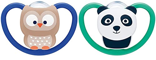 NUK Space Tetine pour bébé - 18-36 mois - Sucettes avec ouvertures extra-larges pour les peaux sensibles - Silicone sans BPA - Lion - Lot de 2