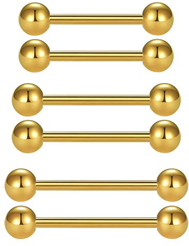 Longita 16G Zungenpiercing Brustwarzenpiercing 14mm 16mm 18mm Stab Chirurgenstahl für Damen Herren Körperschmuck 6 Stück