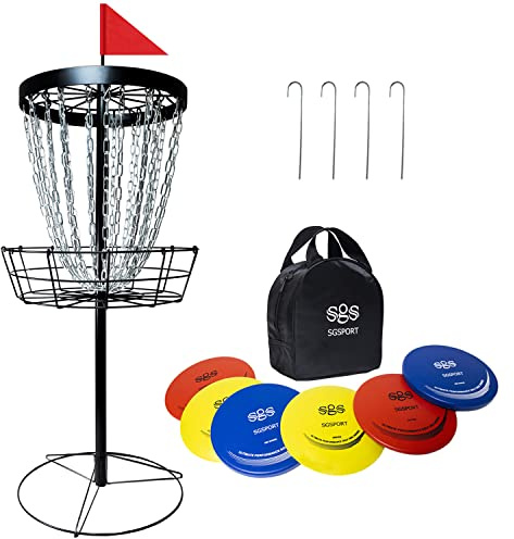 SGSPORT Cesta de Golf de Disco con Discos, Objetivo de Golf portátil con Cesta de Campo de Golf de Disco de 24 Cadenas Resistente, Viene con 6 Discos de Golf con Bolsa de Transporte