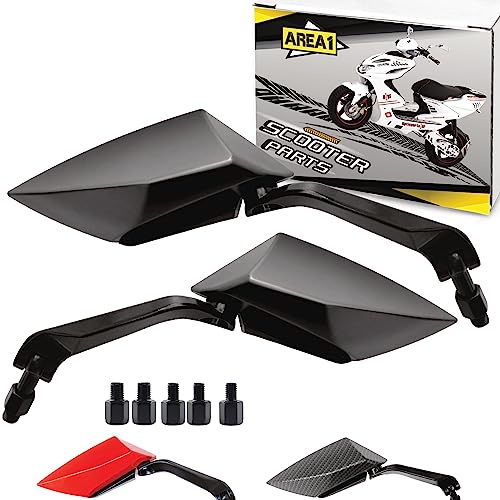 Area1 Set di specchietti retrovisori per scooter (destro + sinistro) omologati, Ultimate, 2 x filettcompatibile con a destra M8 + adattatore per filettcompatibile con a sinistra M8 (nero)