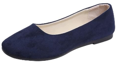 Hwalleum Women's Casual Square Toe Ballet Flats Ladies Stylish Slip On Ballerina Flats Girls Fashionable Solid Color Ballet Pumps Dolly Shoes Womens Comfy Office Driving Flat Shoes Loafers Navy Blue