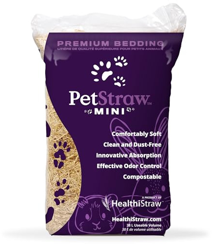 HealthiStraw PetStraw Mini, 38 L (4 lbs) – All-Natural Multi-Length Wheat Straw Animal Bedding for Small Pets -Ideal for Tunneling and Burrowing, Soft - Sustainably Sourced