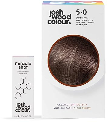 Josh Wood Miracle Kit, Permanent Hair Dye 5.0 & Bond Miracle Shot, Vegan | 100% grey coverage, vegan formula, shine complex for glossy hair, salon-created colour, easy root-to-tip application