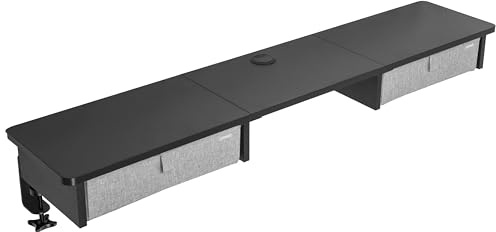 Duronic DD3 BK Monitorständer, 120 x 25 x 11,5 cm, Schreibtischaufsatz mit XXL Schubladen, Monitorerhöhung für 2 Monitore, rutschfeste Tischklemmen, Schreibtisch Regal Breit, Gaming Home Office