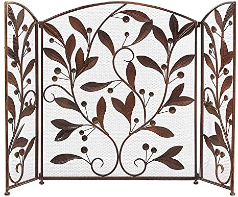 Kaminschutzgitter, 3 Paneele, Stahl-Feuerschutz, kindersicher, Metall-Stehtor, dekoratives Blatt-Design, Kamin-Funkenschutzgitter, 127 x 76,2 cm (Farbe: Antik-Kupfer) (Antik-Kupfer) Present