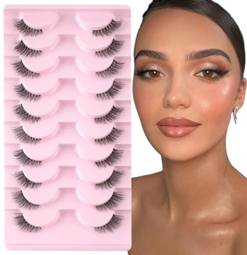 Sixstarhair Demi Faux Cils Bande Transparente 3D Faux Cils Naturel Half Lashes Oeil de chat Reutilisable Fake EyeLashes 10 Paires