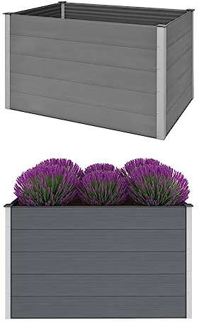 Chaduof Garten-Hochbeet, Pflanzkübel, Kräuterbeet, Hochbeete-kit, Schneckenzaun, Pflanztrog, Pflanzgefäße, Pflanzfolie Für Hochbeet,Teichbecken, WPC 150x100x91 cm Grau