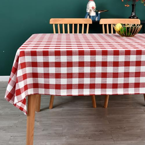 Yofori Mantel Cuadros Vichy, Mantel Rectangular para Mesa de Algodón Mezcla a Cuadros Manteles para Cocina, Picnic (Rojo, 135 x 220 cm)