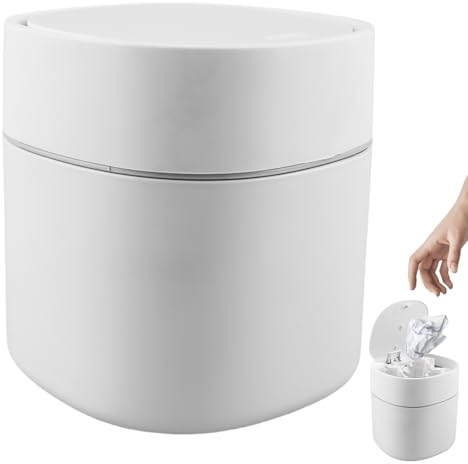 Aicharynic Cestino da Tavolo con Coperchio: Mini Cestino in ABS & PP Compatto, Salvaspazio, per Ufficio, Cucina, Camera da Letto (Bianco, 2L)