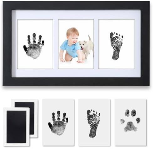PewinGo Cadre Empreintes Bébé Encre avec Tampon Encreur, Kit Pieds et Mains Pour Nouveau-né Bébé-Noir