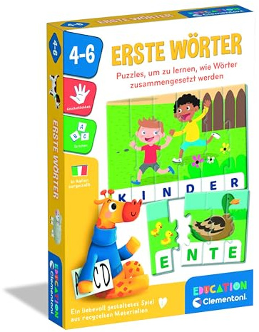 Clementoni Education Erste Wörter - Lernspiel für Kinder ab 4 Jahren - 16 Puzzles zum Zusammensetzen erster Wörter & Lernen von Buchstaben