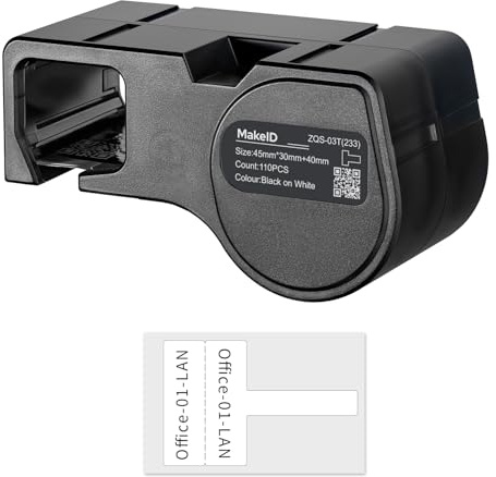 MakeID D50 Étiquettes en Drapeau en Polypropylène (PP) – Noir sur blanc, 45 mm x 30 mm, usage intérieur/extérieur, sécurité, suivi des actifs, étiquetage électrique