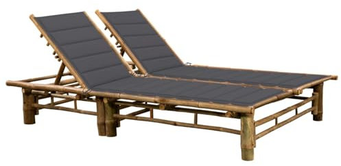 Gecheer Lettino Prendisole Doppio con Cuscini in bambù,Lettino Prendisole Professionale,Lettino Prendi Sole da Esterno,Lettini da Giardino,Lettino da Sole,P3063945