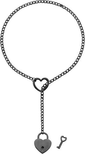 RWQIAN Justerbar Y-halsband dam hjärta/rund/lås hänge, punk gotisk Kubanische glidkedja silver/guld/svart smycken Y-krage 26–34 tum, Rostfritt stål