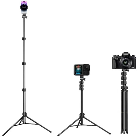6.3ft Adjustable Long Tripod Stand for Gimbals,Phones,Cameras, Extendable Height with Phone Holder
