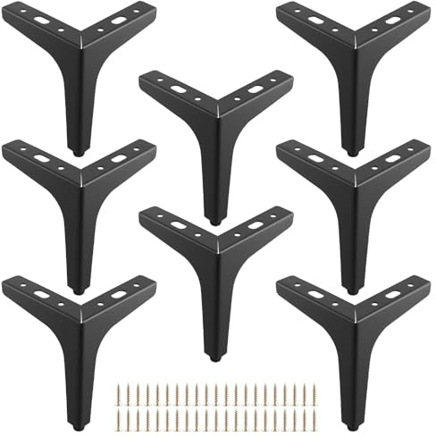 FUNSUEI 8 patas de muebles de metal negro de 15 cm, patas triangulares para muebles con tornillos, patas para armario, sofá y otras patas de muebles