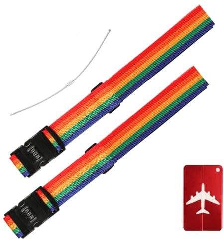 Lot de 2 sangles de valise, avec serrure à combinaison, 5 x 200 cm, réglable, avec serrure, pour bagages, valises, bagages, valises, porte-noms