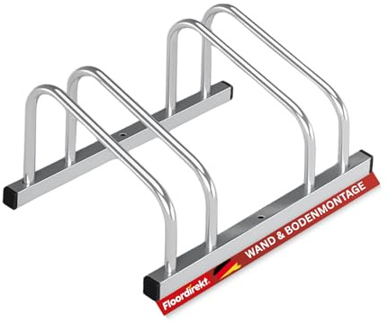 Floordirekt Cykelställ golv för 2 cyklar med däckbredder upp till 55 mm järncykelhållare 68 x 33 x 26,5 cm (silver, 2 cyklar)