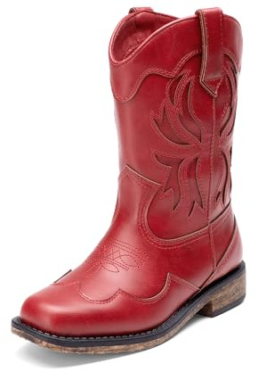 DREAM PAIRS Cowboystövlar för flickor och barn, cowboystövlar, spetsiga tåar, halvlånga, västernstiliga ridstövlar, för barn/stora barn, Röd, 37.5 EU