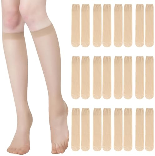 MLPKOI 12 Pares Calcetines de mujer Hasta la Rodilla 10 DEN, Medias Tupidas Hasta La Rodilla, Elástico Transparentes Nailon Medias Calcetines Hasta la Rodilla para Mujer, Cómodos y Suaves