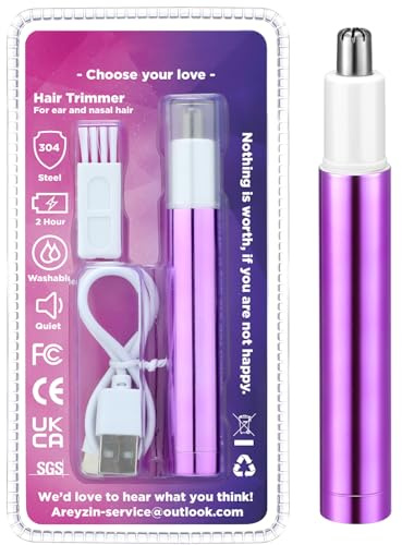 NUMIFUN Nasenhaartrimmer Frauen, Nasenhaarschneider Ohrhaartrimmer, Professioneller Schmerzfreier Gesichtshaartrimmer, USB-Typ C Aufladung, IPX7 Wasserdichte, Leicht Zu Reinigen, Violett