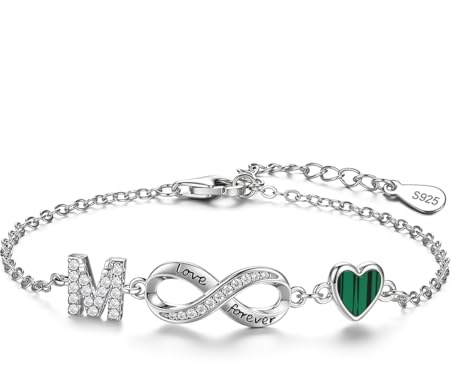 ChenYuTe La Pulsera Plata de ley 925 para mujer con un Diseño de símbolos de infinito, Corazones y las 26 letras del Alfabeto es el Regalo ideal para las Mujeres