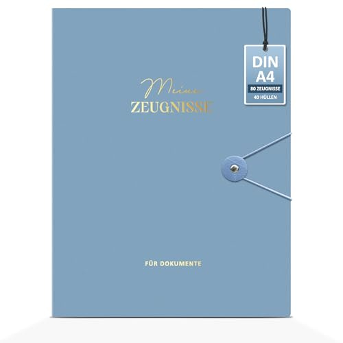 BIROYAL Zeugnismappe A4 Mit 40 Hüllen - Mappe A4 Mit Klarsichthüllen - Zeugnismappe für Mädchen, Jungen - Dokumentenmappe Für Urkunden, Zeugnisse & Zertifikate - Ordnungsmappe Mit Druckknopf - 31x24cm