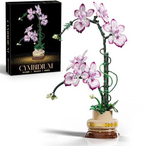 TOFFCAEA Orchidée botanique, 696 blocs de construction, kit de construction créatif pour adultes, plante jouet facile d'entretien, décoration pour le salon ou le bureau, cadeau pour femmes et hommes
