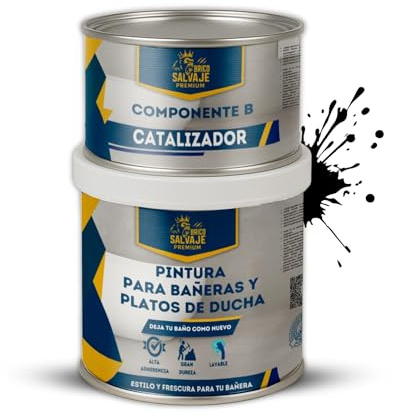 BRICOSALVAJE Pintura para Platos de Ducha y Bañeras, Acabado MATE, Kit 150 ml (Componente B) + 600 ml (Componente A) – Secado rápido, alta dureza y resistencia Premium (Ébano Profundo)