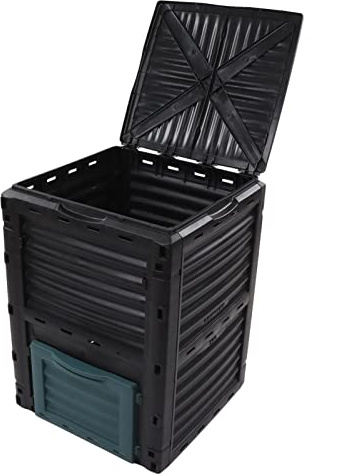Yctze Bidone per Compost da 300 Litri con Coperchio Incernierato e Sfiato per un Efficiente Giardinaggio Domestico e Riciclaggio dei Rifiuti di Cucina