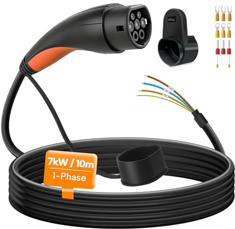 Câble de Recharge de Type 2 extrémité Ouverte, 7 kW/monophasé/32 A/10 m
