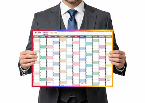 2027 Wall Planner A3 Paper Wall Chart Calendar – Year To View Annual Planner 29.7 x 42 cm – Home Office Family Organiser Calendar by HLDI