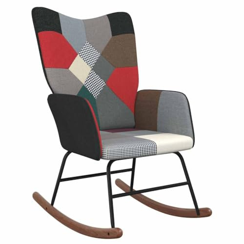 Faucqir Gungstol med pall lapptäcke tyg, relaxstol vardagsrum och terrass, svängstol med stålram, ben i gummi 61 x 78 x 98 cm, bekväm amningsstol för hem och balkong